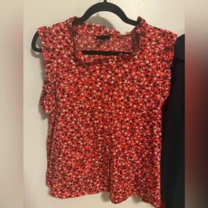 Red floral sleeveless button up top